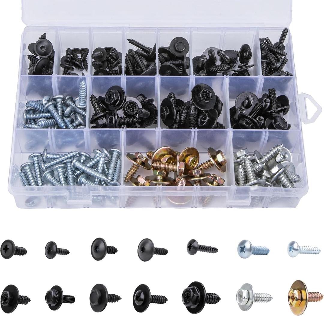 160 PCS 14 Sizes Metal Car Screw Body Bumper Hood Retainer Clips with Phillips Round Head Self Tapping Screw Assortment Kit, Automotive Trim Screws Compatible with GM Ford Porsche Toyota