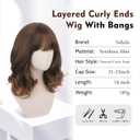 Wig with Bangs for Women | 16 Inch Layered Body Wave Synthetic Wig | Heat Resistant Yaki Fiber Natural Looking Shoulder Length Wigs | Synthetic Wig for Daily Wear - Auburn Mix Dark Brown