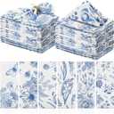 Cloth Napkins 15 x 15 Inch Reusable Soft Fabric Napkins Washable Plants Floral Square Napkin Cotton Dinner Towel Decorative for Summer Fall Party(Blue White Flower,24 Pcs)