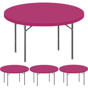 4 Pack Elastic Round Fitted Tablecloths for 60 Inches Tables Waterproof Picnic Table Cover Stretch Washable Indoor Outdoor Folding Spandex Tablecloth for Dining Wedding Banquet and Parties (Hot Pink)