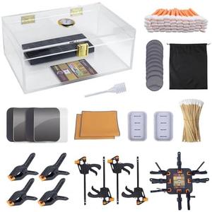230pcs Card Humidor Repair Kit,Card Flattening Kit,Includes 1 Acrylic Humidor Box,2 Pads,4 Plastic Spring Clips,4 Vises,2 Cloths,200 Cotton Swabs,10 Cleaning Discs,2 Acrylic Discs,2 Boxes,1 Carry bag