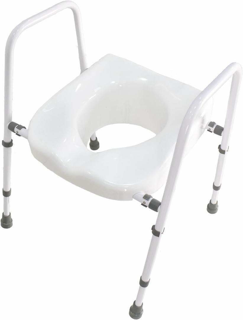 Raised Toilet Seat, Adjustable Height and Width Elevated Toilet Seat with Handles, Commode Chair for Toilet, Extra-Wide Seat, Bedside Commode, White