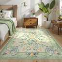 Morebes Green Floral 8x10 Area Rug for Living Room, Washable Non Slip Bedroom Rug, Soft Low Pile Carpet for Kids Nursery Office Dining Room Playroom Decor (Sage Green 8'x10')
