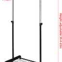 LiaMeE Adjustable Clothing Rack for Hanging Clothes, Heavy Duty Garment Rack with Wheels Free Standing Rolling Clothes Rack with Shelf & Grid, Easy Assembly Standard Rod, Black & Chrome