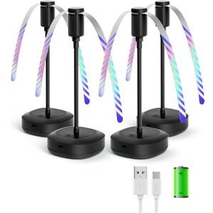 4 Pack Food Table Fan, 2000mAh USB Powered Rechargeable Food Fan, Portable Fan with Flexible Goose-Neck and Soft Blades for BBQ, Patio, Party (Black)