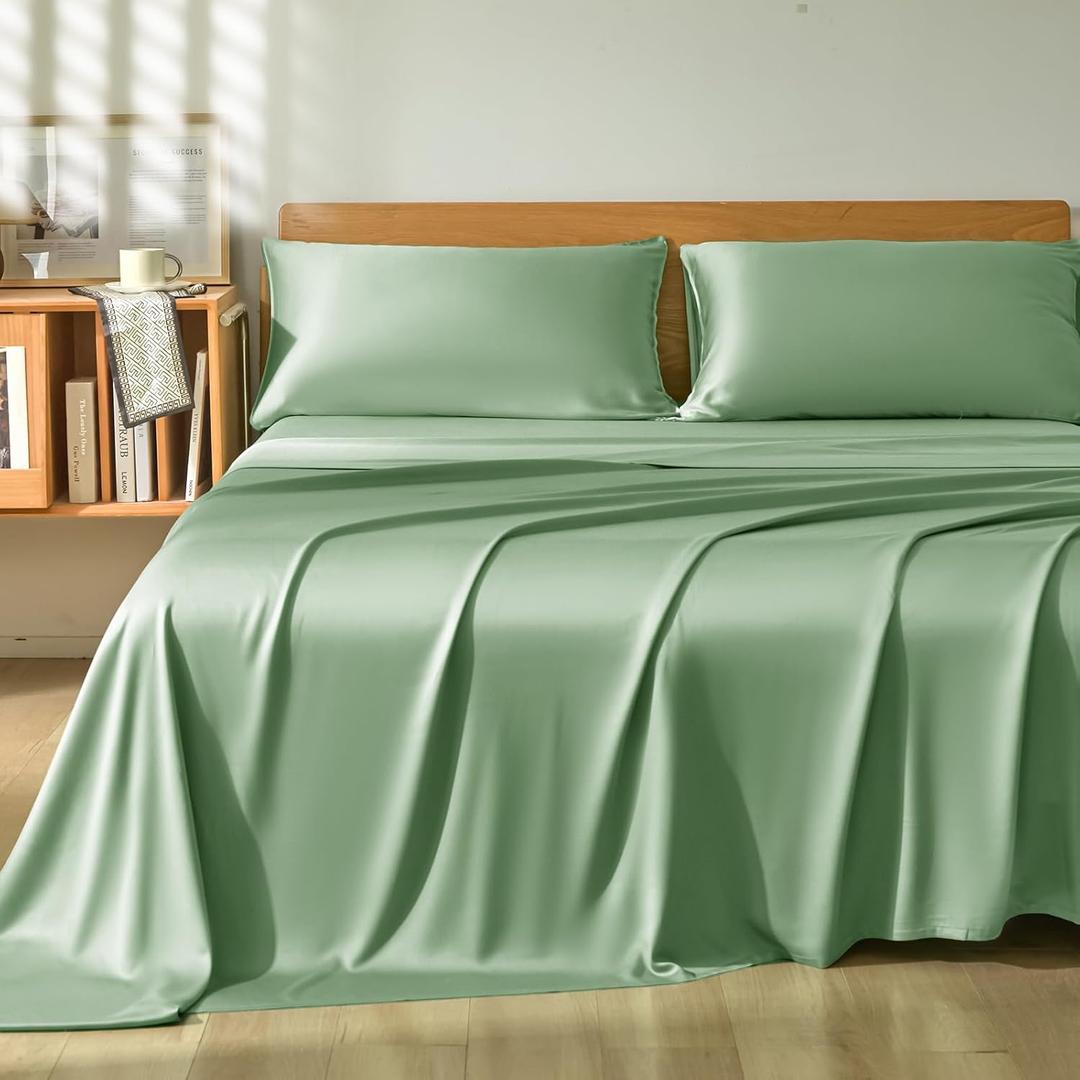 Homiest Twin Sheet Set 3pcs, 100% Rayon Derived from Bamboo Sheets, Cooling & Breathable Bedding for Hot Sleepers, Soft Luxury Sheets with 16" Deep Pocket, Hotel-Grade Silky Comfort (Sage Green)