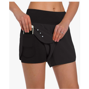 Ksmien Women's 2 in 1 Running Shorts - Lightweight Athletic Workout Gym Yoga Shorts Liner with Phone Pockets, size M