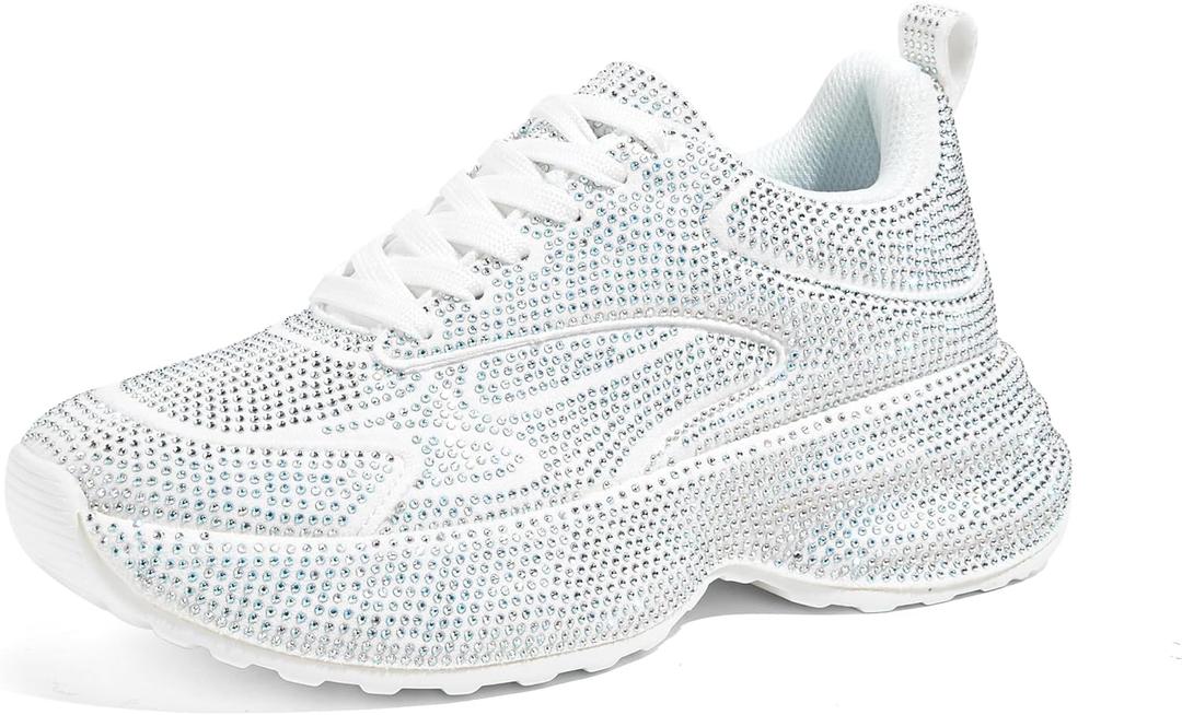 LUCKY STEP Rhinestone Chunky Sneakers for Women Fashion Platform Sparkly Dad Casual Shoes Lightweight Tennis Walking Sport Footwear (8, White) LUCKY STEP Rhinestone Chunky Sneakers for Women Fashion Platform Sparkly Dad Casual Shoes Lightweight Tennis Walking Sport Footwear (8, White)