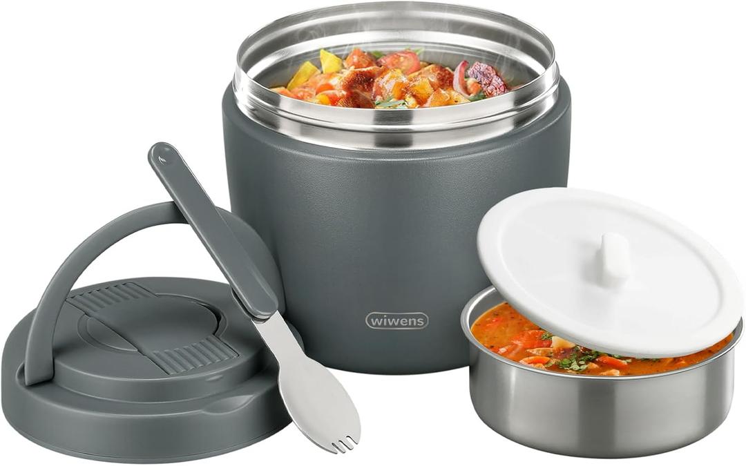 Thermo Food Jar for Hot Food Adults 32OZ Soup Thermo Lunch Containers Wide Mouth Vacuum Insulated Stainless Steel Leakproof Bento Box with Spoon (Grey) (Gray)