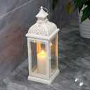 TRIROCKS Rustic Style Metal Candle Lantern 19'' High Decorative Hanging Lantern Candle Holder with Tempered Glass for Christmas Living Room Garden Yard Patio Parties Events Indoors Outdoors(Cream)