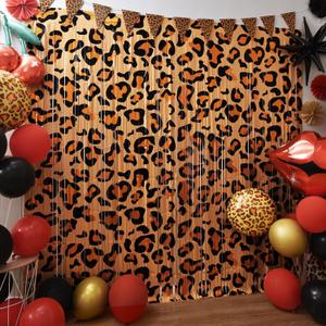 2 x Cheetah Party Decorations, 2 Pack Cheetah Themed Birthday Party Photo Booth Prop, Leopard Printing Fringe Curtains Photo Streamers Backdrop for Jaguar Themed Birthday Party Wall Door Sign Decor, 3.3 x 6.6 ft