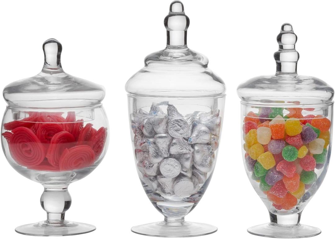 Elements Glass Apothecary Jars, Set of 3 Clear Decorative Jars for Wedding Decor, Candy Buffet, Bathroom Storage, and Table Centerpieces