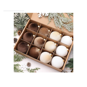 12 Pcs Neutral Velvet Christmas Ball Ornaments 3.15 Inch Flocked Xmas Bulbs Ornaments Coffee Brown Beige Cream White Velvet Baubles Modern Christmas Decorations for Tree Home Wreath Decor