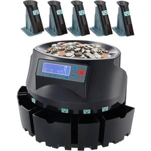 VEVOR USD Coin Counter & Coin Sorters with LCD Display, Coin Sorter Machine for USD Coin 1 5 10 25 $1, Sorts up to 300 Coins/min, Change Counter Holds 2000 Coins Included 5 Coin Bins & 5 Tubes
