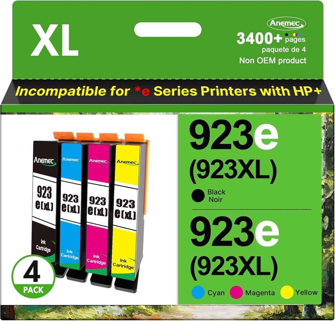 923e 923XL 923 Ink Cartridges for HP Printers (with Chip) Replacement for HP 923XL Ink Cartridges Combo Pack Work for OfficeJet Pro 8135e 8139e 8125e 8138e 8130e 8120e Printer, 4 Pack B/C/M/Y