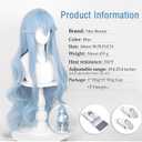 Ice Blue Wig for Cosplay + Hairpin Anime Long Curly Light Blue Wig Women Cosplay Costume Wigs Accessories for Halloween Party + Wig Cap