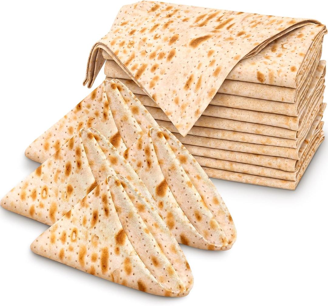 Hahafelt 12 Pcs Passover Napkins Cotton Linen Cloth Napkins 17.72 Inch Passover Matzoh Reusable Pesach Jewish Festival Square Table Decorations for Seder Dinner Party Favors