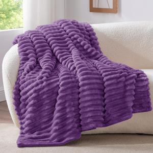BEDELITE Twin Blanket for Couch & Bed, 300GSM Soft & Warm Fleece Blanket, Decorative and Giftable Striped Purple Blankets for Women, Men, 60"x80"
