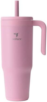 REDUCE Chiller Vacuum Insulated 40 oz Tumbler with Spill-Proof Silicone Straw - Sustainable Tritan Lid with Water Intake Markers - Soft Sit Base Travel Mug - Dishwasher Safe - Cosmetic Pink