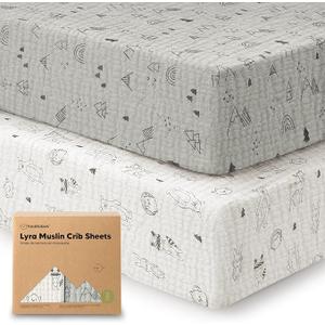 KeaBabies 2Pack Muslin Crib Sheets for Boys, Girls  100% Organic Cotton Fitted Baby Crib Mattress Sheet, Soft Breathable Standard Toddler Bed Cover Bedding Set, Neutral, Durable 52x28 (Woodland)