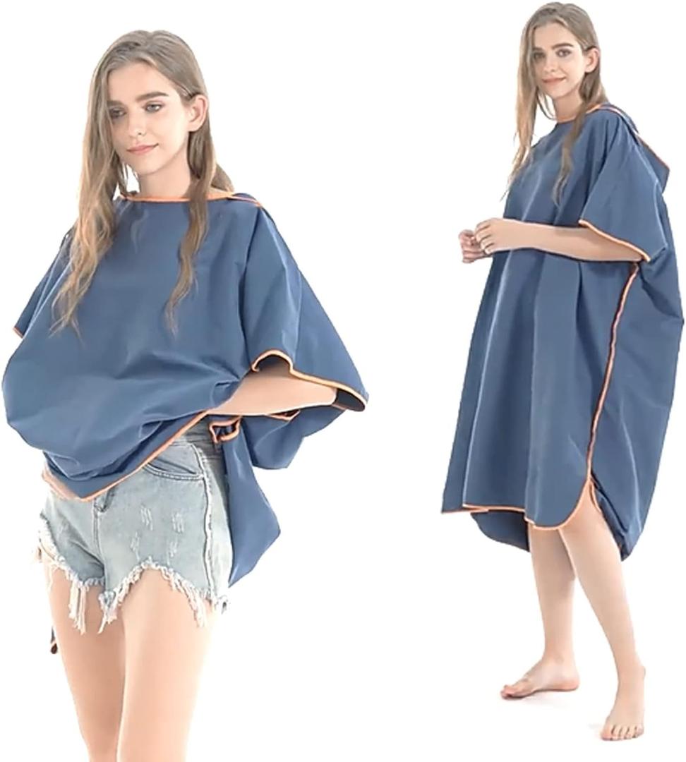 Quick Dry Surf Poncho Changing Towel Robe Hoodie for Adults Men Women,Microfiber Beach Wetsuit Tops Surfing Swimming Bathing Parka -One Size Fits All (Dark Blue)