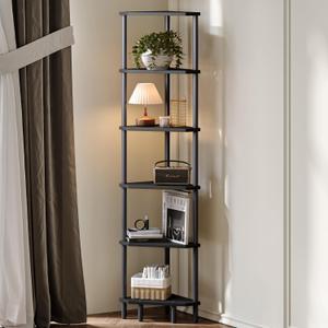 6 Tier Corner Shelf, 66.5'' Tall Standing Shelf, Narrow Display Shelf Stand, Modern Corner Bookshelf, Plant Stand, Corner Bookcase for Living Room, Bedroom, Bathroom, Black LCS502B