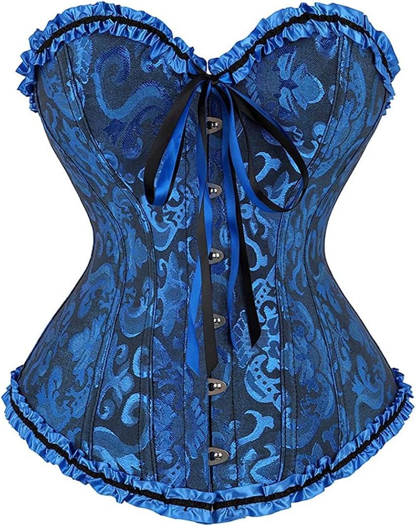 SZIVYSHI Corset Tops for Women, Bustier Shapewear Lingerie, Lace Waist Push Up Bodysuit (Small, Black and Blue)