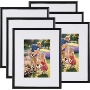 MEBRUDY 8x10 Picture Frame Set of 6, Display 5x7 Pictures With Mat or 8x10 Without Mat, Photo Frames for Tabletop or Wall, Black