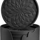 ME.FAN Silicone Coasters with Holder,[6 Pack] Drinking Coasters - Cup Mat for Hot or Cold Drinks, Thickened, Non-Slip, Non-Stick,Deep Tray Black