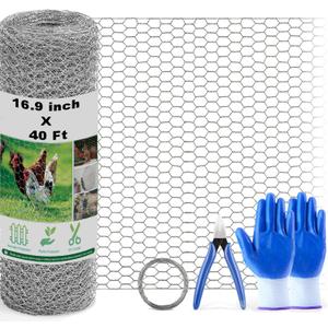 Chicken Wire Fencing Mesh, 16.9 Inch x 40 Feet Metal Floral Chicken Wire Fence for Crafts Poultry Garden, 0.6 Inch Hexagonal Galvanized Hardware Cloth Netting for Chicken Coop Barrier Rabbit Cage