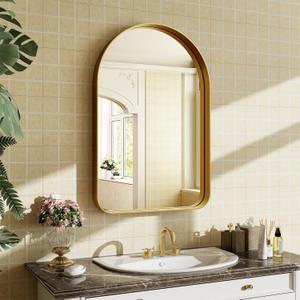 Arched Bathroom Mirror - 30x20 Inch Gold Bathroom Mirror for Wall - Aluminum Alloy Framed Mirror - Arched Top Bathroom Vanity Mirror for Living Room, Bedroom, Mantel, Entryway, and Hallways