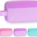 Kacctyen Preppy Makeup Bag Aesthetic Travel Cosmetics Bag Nylon Toiletry Organizer Cute Pencil Pouches with Handle Valentine's Day Bridesmaid Gift for Women(Purple)