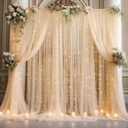 20x8ft Champagne Tulle Backdrop Curtain with Lights String for Parites, Sheer Photo Backdrop Curtains with Lights for Wedding Backdrop Ceremony Reception Bridal Shower Baby Shower Birthday Party (4 Panels(5*8FT))