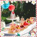 Geelin 12 Pcs Mini Woven Basket with Handle and Red White Gingham Paper Napkins Wood Chip Mini Flower Fruit Picnic Basket Chip for Easter Spring Wedding Party Gift Decoration (Medium)