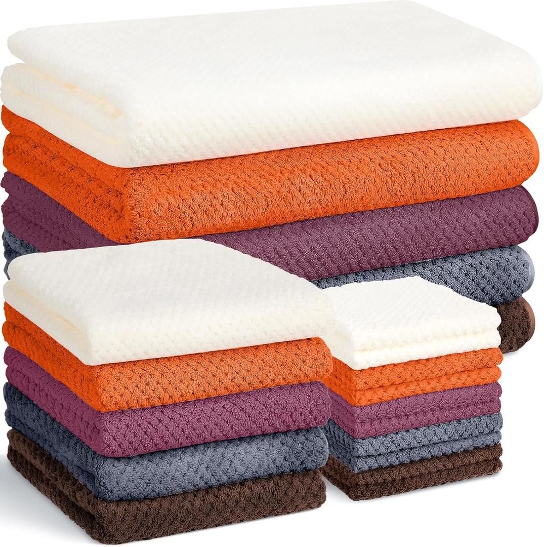 Mixweer 20 Pcs Bath Towel and Washcloths Set for Bathroom Includes 5 Bath Towels 5 Hand Towels 10 Washcloths, Soft Coral Velvet Absorbent Quick Dry for Sports Shower Hotel Spa(Classic Color)