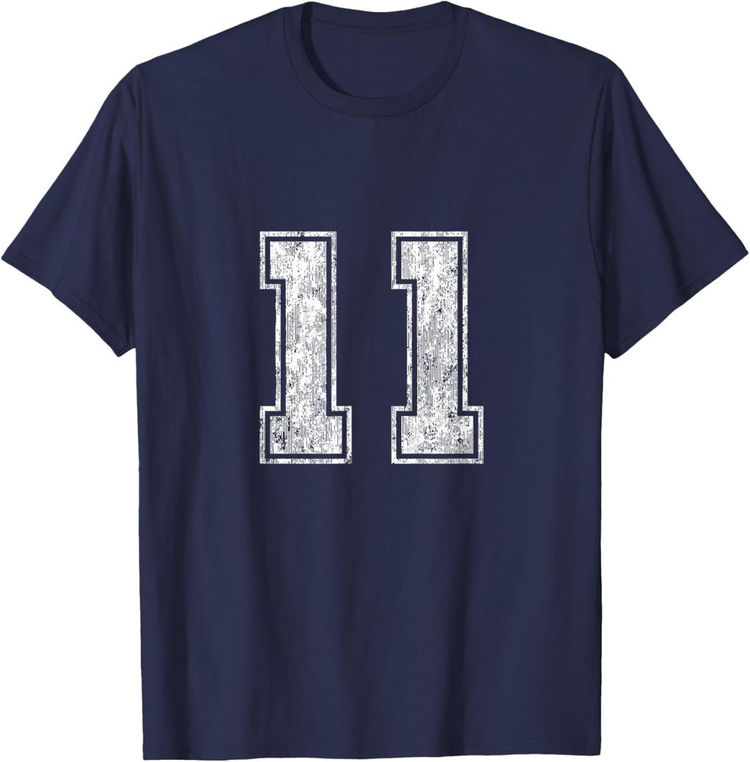 Number 11 T-Shirt Vintage Eleven Tee Sports Design T-Shirt, Navy Medium