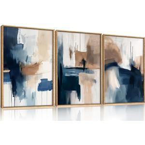 BICERE Large Abstract Brush Stroke Framed Canvas Wall Art-24"x36"x3