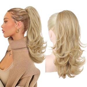 LONAI Ponytail Extension for Women,18 Inch Layered Wavy Pony Tail Hair Extensions, Natural Drawstring Ponytail Synthetic Hairpiece for Daily Wear (Golden Blonde with Highlights)
