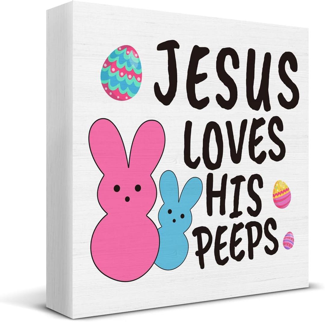 Christian Easter Decor - Easter Decorations for Home - Jesus Loves His Wooden Sign Home Bathroom Shower Room Restroom Toilet Table Shelf Desk Decorations 55 Inches