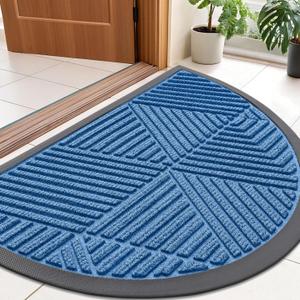 Smiry Half Circle Front Door Mat Outside Entrance, Heavy Duty Sturdy Natural Rubber Doormat, Trap Dirt and Moisture, Low Profile Mats for Indoor Outdoor Entry, Irregular Triangle (35x23, Blue)