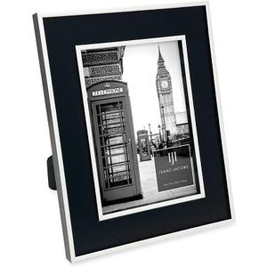 Isaac Jacobs 5x7 Black w/White (Vertical & Horizontal) Double Border Picture Frame w/Black Fabric Easel, Wall-Mountable, Made for Tabletop & Gallery, Home or Office (5x7, Black W/White)