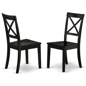 East West Furniture BOC-BLK-W Boston Dining Room Chairs - Cross Back Solid Wood Seat Chairs, Set of 2, Black