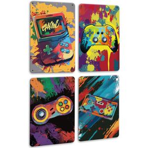 Drsoum Video Gamer Room Decor for Boys Gaming Wall Decor Neon Gaming Room Metal Sign 12 x 8 Inch Set of 4 - Gamer Wall Decor Teenage Boy Room Decor (Graffiti Gamepad)
