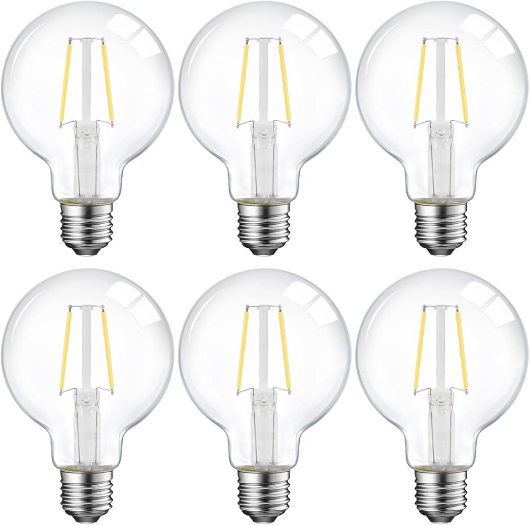 ENERGETIC SMARTER LIGHTING Dimmable LED Edison Light Bulb, G25 (G80) 500LM Globe Bulb, 60W Equivalent, 4000K Cool White, Christmas Light, E26 Standard Base, ETL Listed, 6-Pack