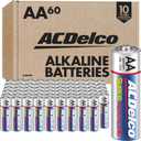 ACDelco 60-Count Double AA Batteries, Maximum Power Super Alkaline Battery for Home and Office, 10-Year Shelf Life, Reclosable Packaging