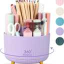 SKYDUE 360 Rotating Purple Pen & Art Supply Organizer - 5 Slot Desk Organizer for Office, School, Home