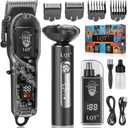Hair Clippers for Men with LED Display, 3-Piece Professional Grooming Kit with Magnetic Attachment Shaver & Nose Trimmer, Complete Cordless Rechargeable Barber Set for Home