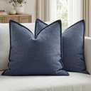 MIULEE Pack of 2 Thick Textured Couch Throw Pillow Covers, Navy Blue Decorative Pillow Covers 22x22, Neutral Linen Cushion Cases for Sofa Bed Living Room Modern Farmhouse Home Decor, No Filling