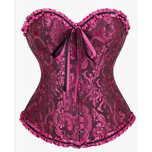 Women's Lace Up Corset Boned Floral Over bust Lingerie Bustier Bodyshaper Size L