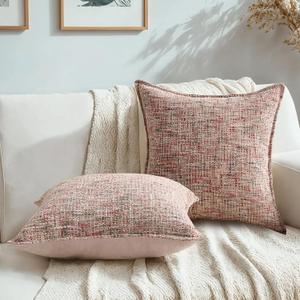 HAUSSY 2 Pack Pillow Covers 20x20 Inch, Reversible Chenille Decorative Throw Pillows Farmhouse Boho Neutral Cushion Covers Home Decor Soft Pillowcases for Couch Living Room Sofa Bed, Blush Pink